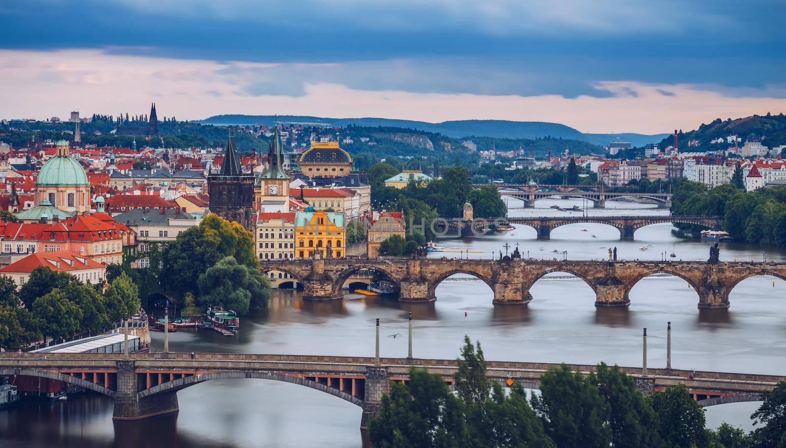 Prague city and Charles Bridge in the Old Town of Prague, Czech Republic