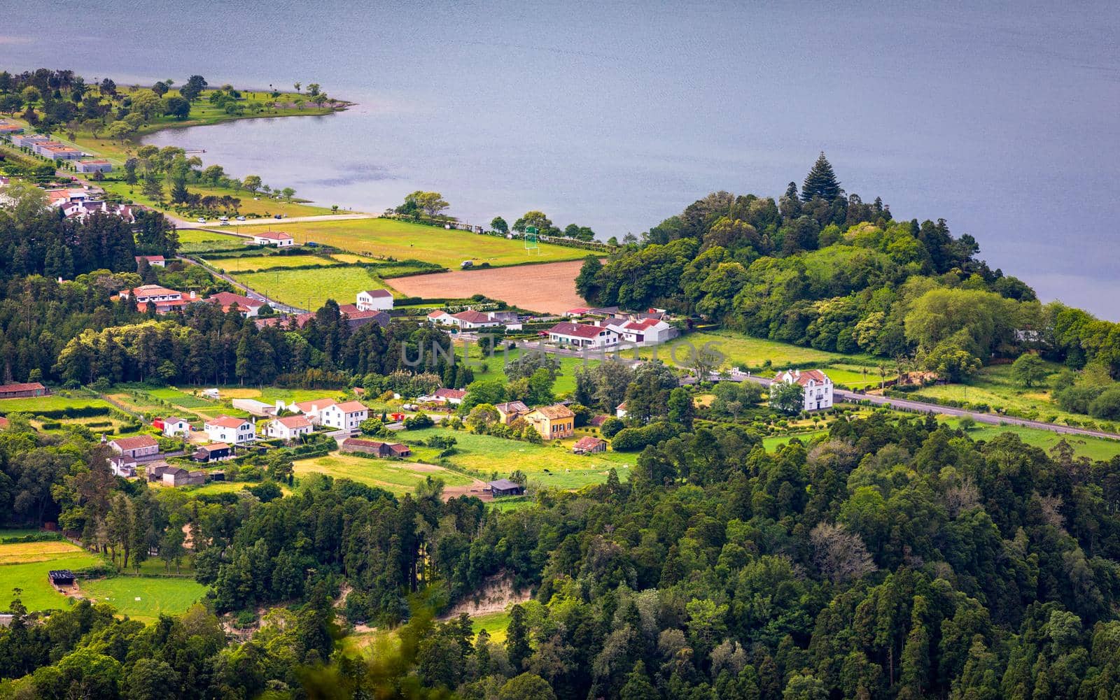 Traditional houses, Sete Cidades, Sao Miguel Island, Azores. Beautiful view of Sete Cidades village in Sao Miguel Island, Azores, Portugal. 