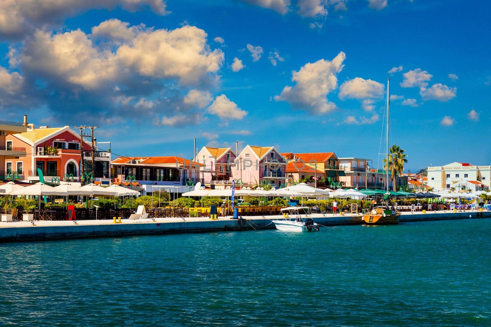 Lixouri is the second largest city of Kefalonia, Greece. View of city and port of Lixouri, Cefalonia island, Ionian, Greece. 