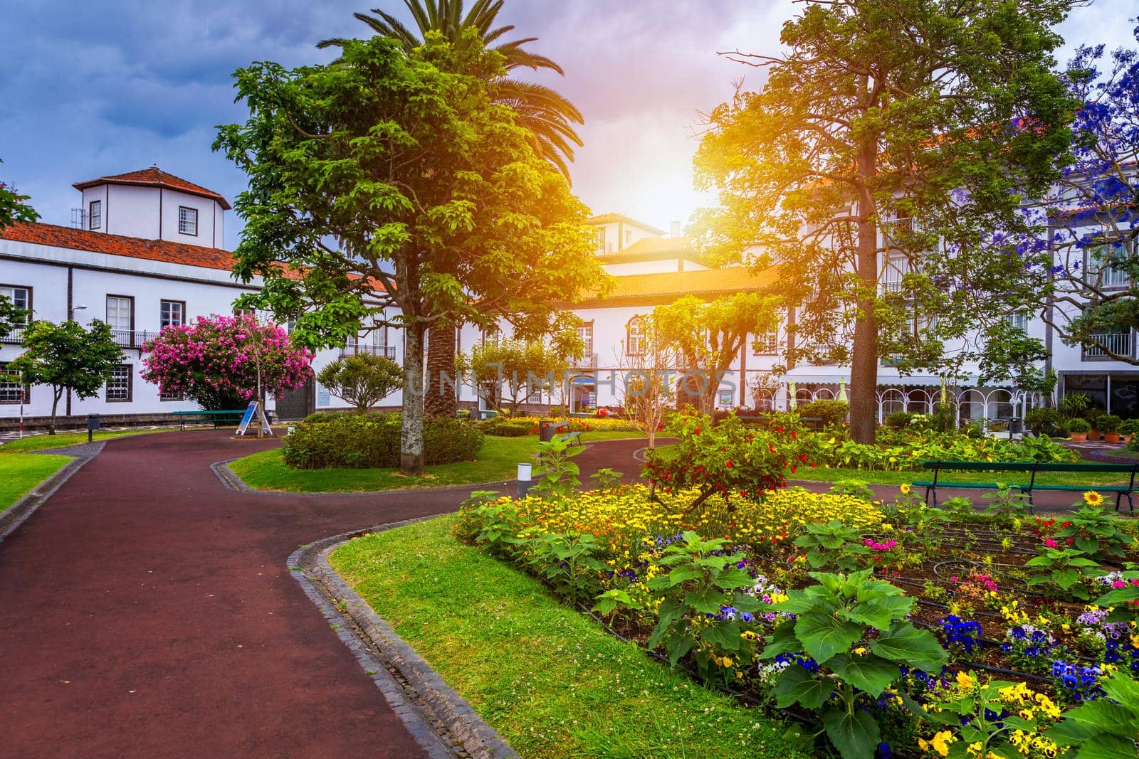 Beautiful Jardim Sena Freita, located in the historic center of Ponta Delgada city on Sao Miguel island. Azores, Sao Miguel, Portugal.