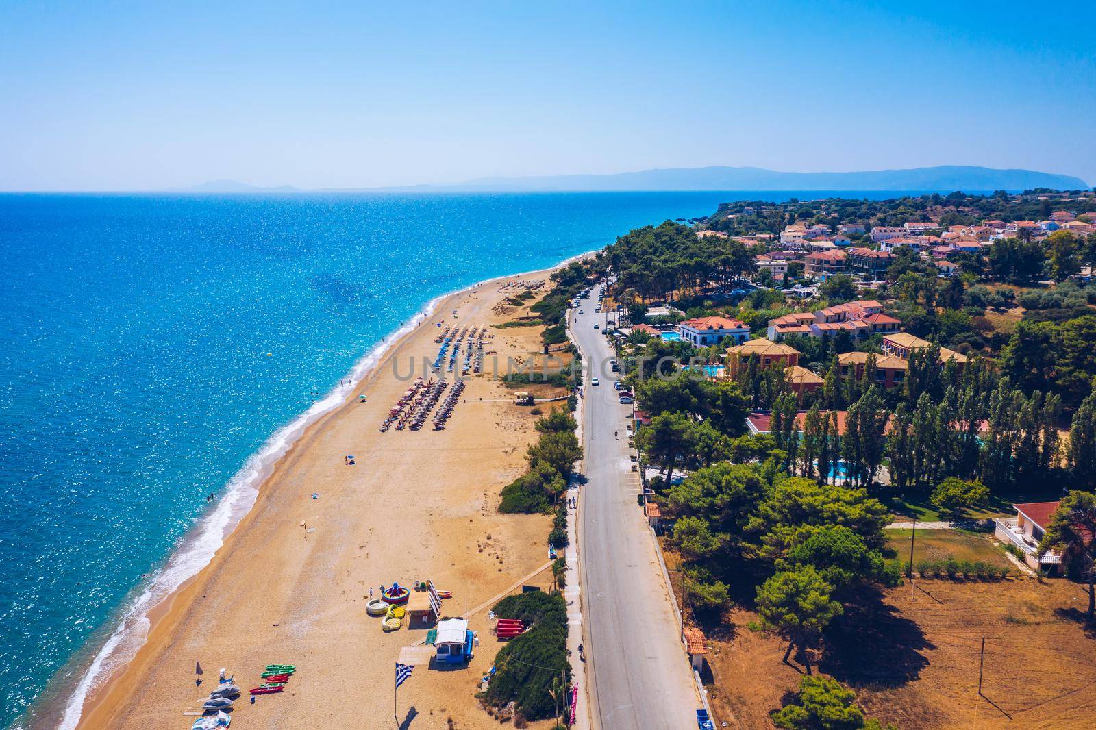 Skala Beach view from above, Cephalonia, Greece. Skala famous beach in Kefalonia island, Greece. Beeautiful Skala beach, Kefalonia island, Ionian sea, Greece. 