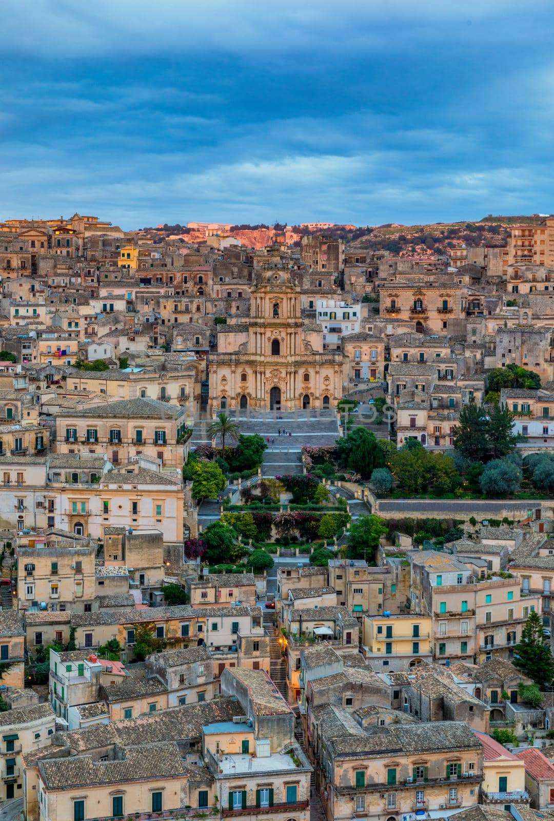 View of Modica, Sicily, Italy. Modica (Ragusa Province), view of the baroque town. Sicily, Italy. Ancient city Modica from above, Sicily, Italy