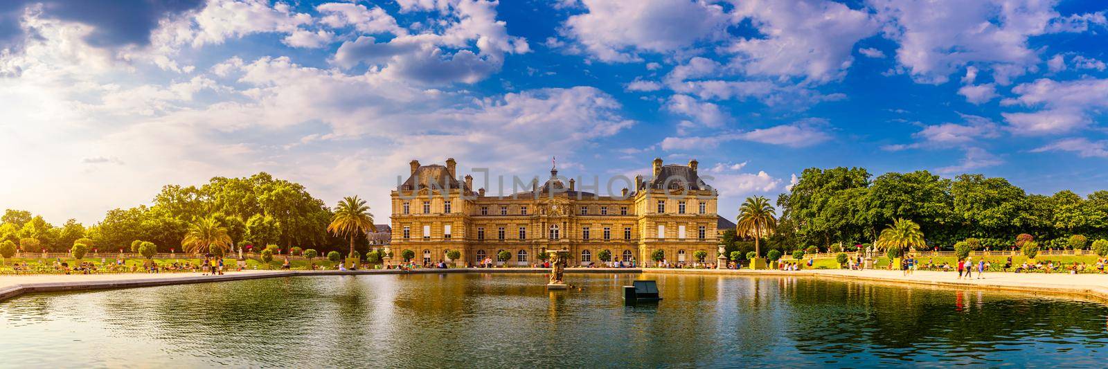 The Luxembourg Palace in The Jardin du Luxembourg or Luxembourg Gardens in Paris, France. Luxembourg Palace was originally built (1615-1645) to be the royal residence of the regent Marie de Medici.