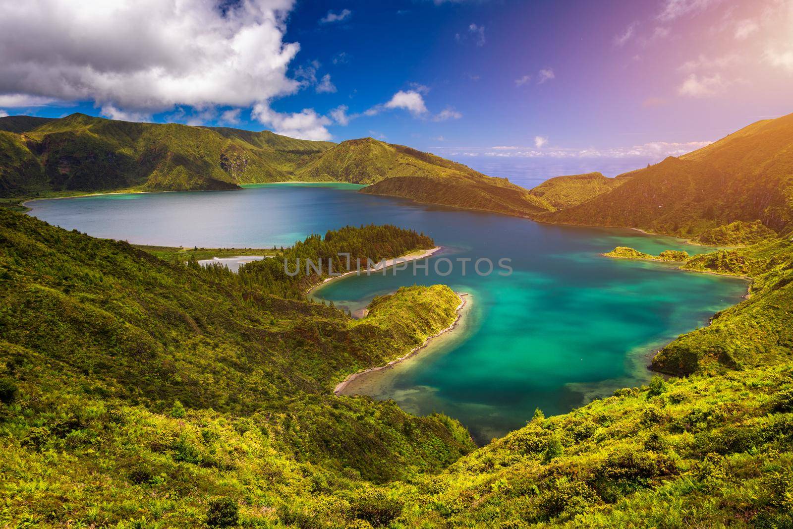 Beautiful panoramic view of Lagoa do Fogo lake in Sao Miguel Island, Azores, Portugal. "Lagoa do Fogo" in São Miguel Island, Azores. Panoramic image of Lagoa do Fogo, Sao Miguel, Azores, Portugal.