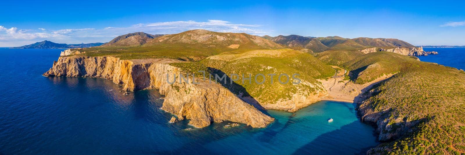 Cala Domestica beach, Sardinia, Italy. Sardinia is the second largest island in mediterranean sea. Sardinia, Cala Domestica beach, Italy. Beach Cala Domestica, Sardegna, Italy.