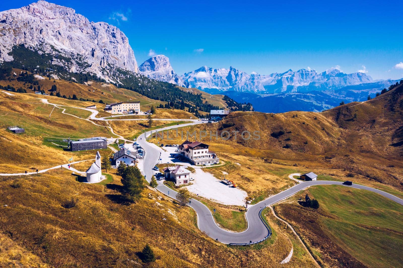 Autumn landscape in Passo Gardena, South Tyrol, Dolomites, Italy. Mountain landscape of the picturesque Dolomites at Passo Gardena area in South Tyrol in Italy. 