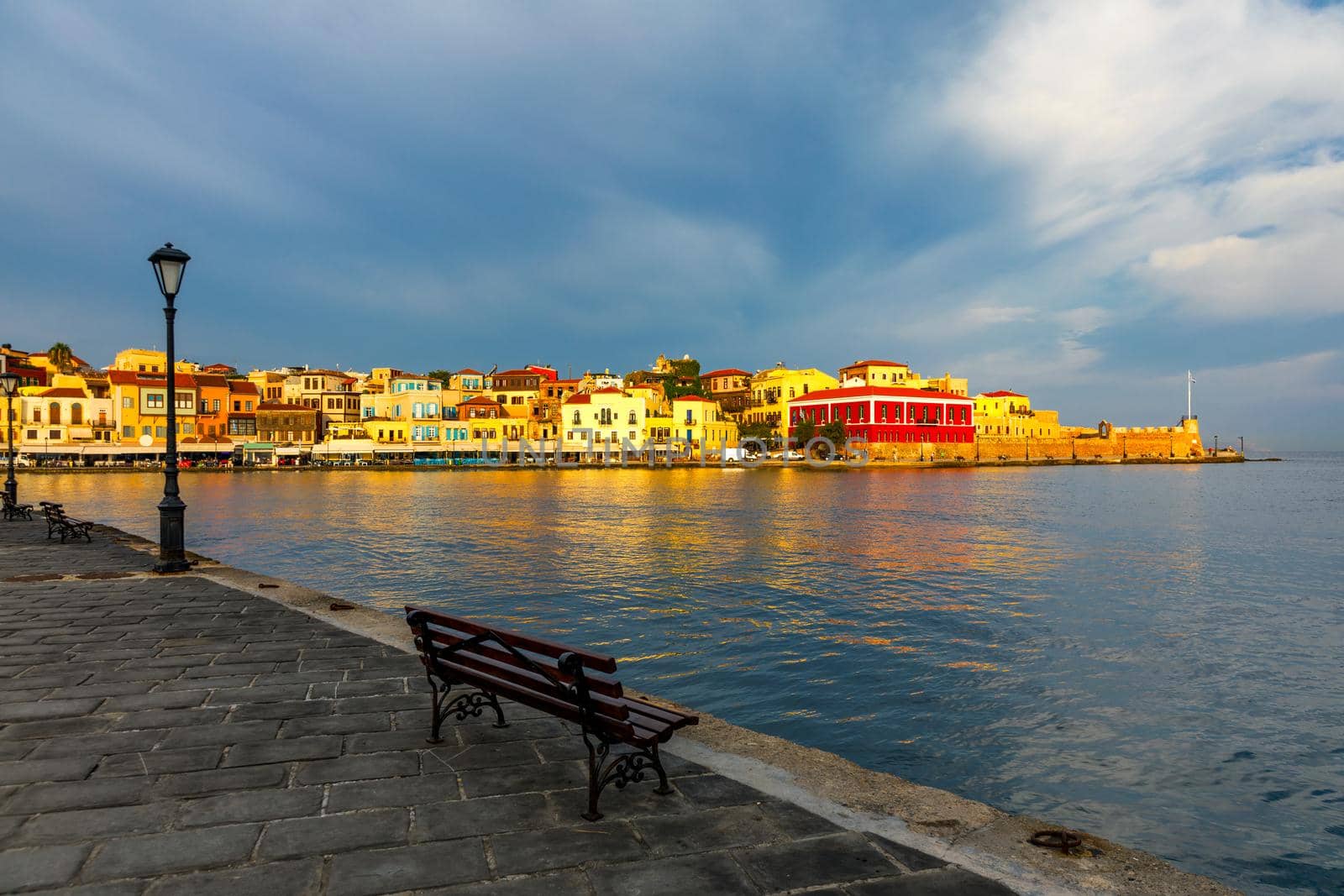 View of old port of Chania. Landmarks of Crete island. Greece. Bay of Chania at sunny summer day, Crete Greece. View of the old port of Chania, Crete, Greece. The port of chania, or Hania. 