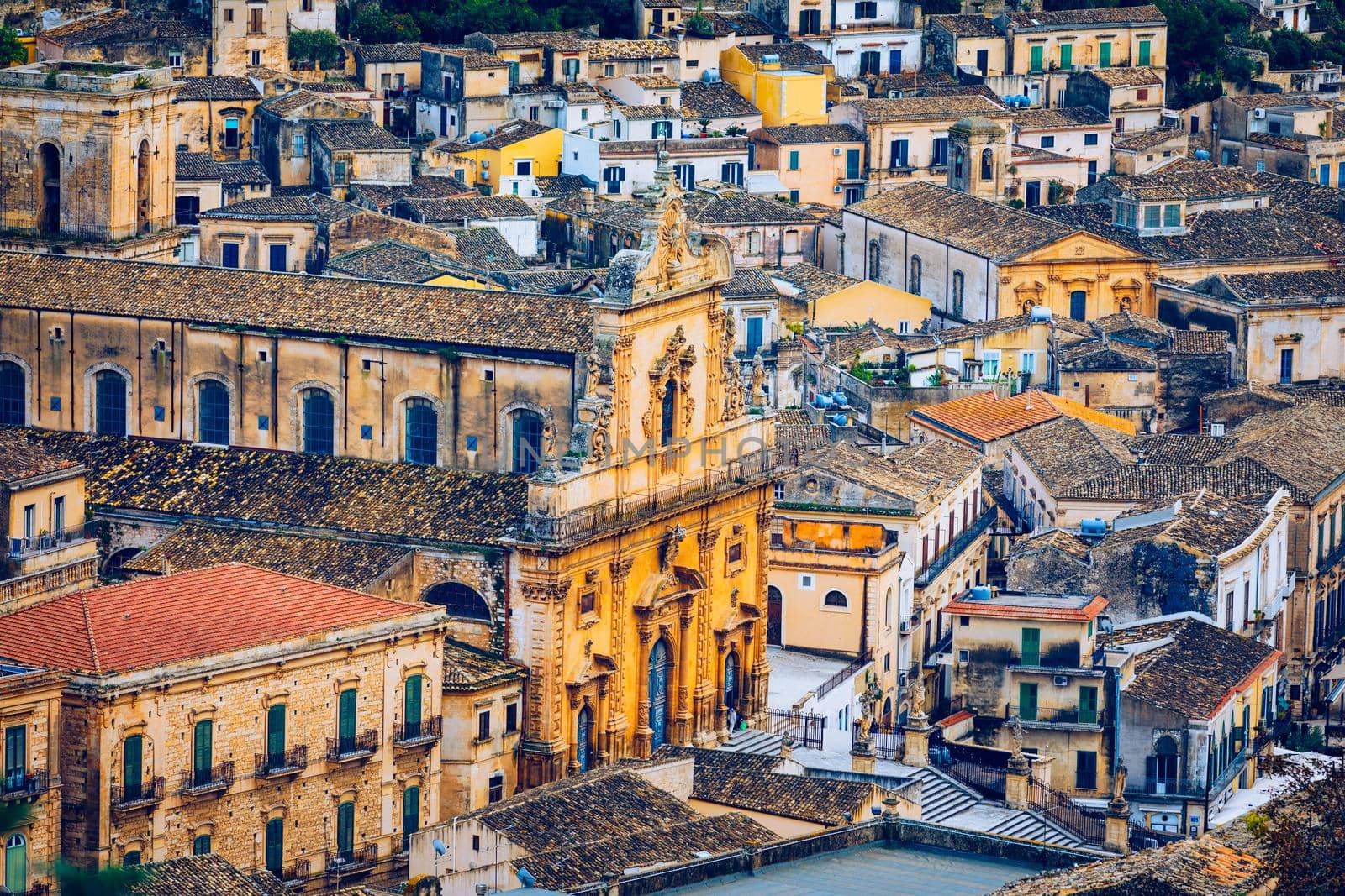 View of Modica, Sicily, Italy. Modica (Ragusa Province), view of the baroque town. Sicily, Italy. Ancient city Modica from above, Sicily, Italy