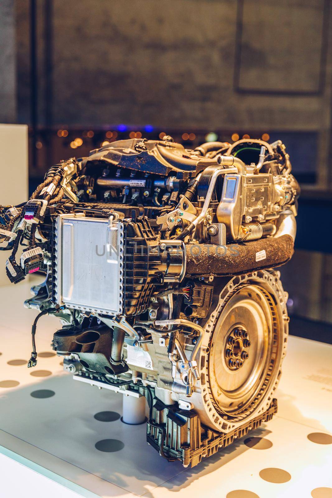 Powerful engine of a car. Internal design of engine. Car engine part. Modern powerful car engine. Concept of modern car engine isolated.
