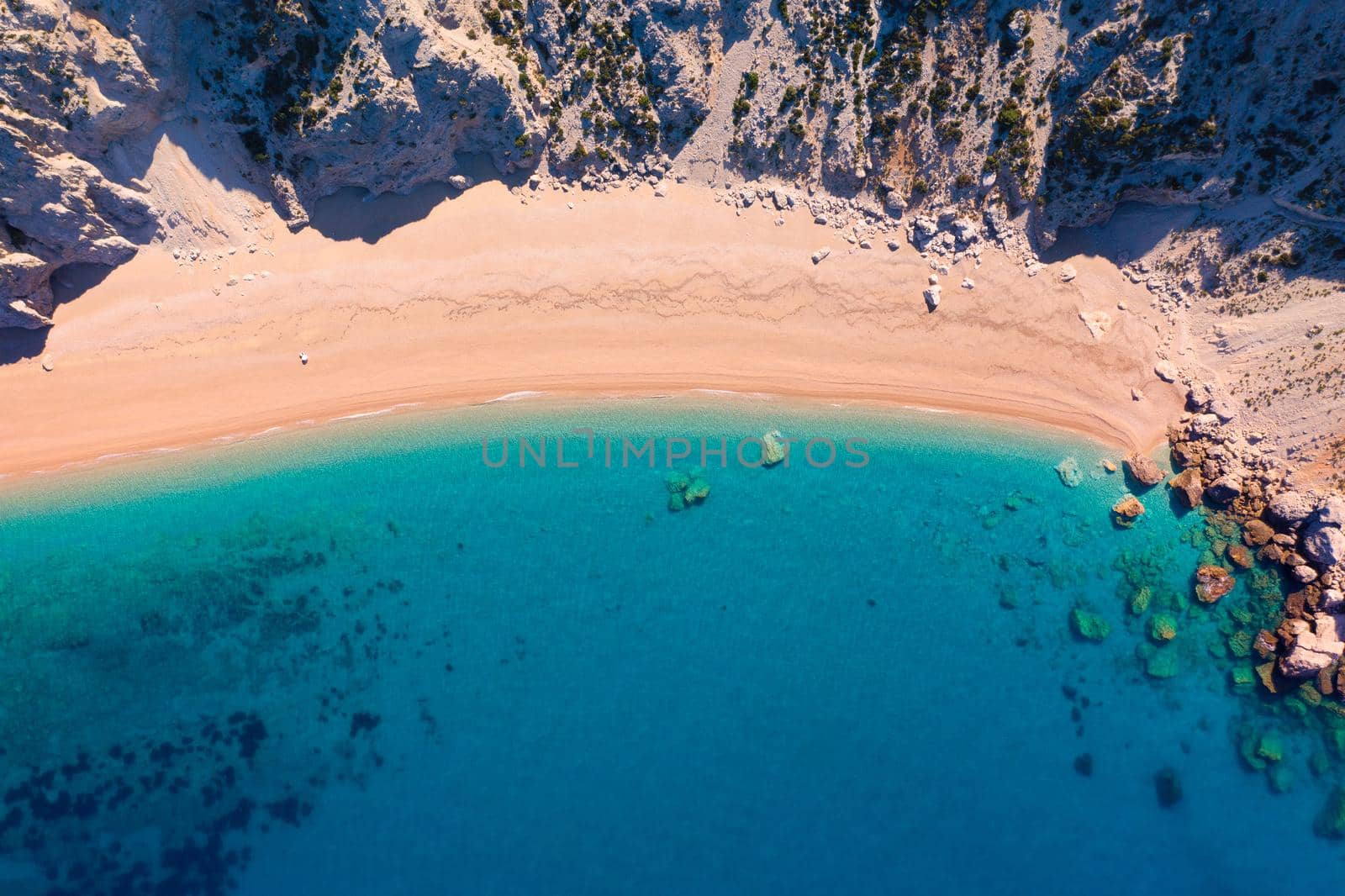 Famous Platia Ammos beach in Cephalonia (Kefalonia) island, Greece. Aerial view of Platia Ammos beach , one of famous beach in Kefalonia island in Greece. 