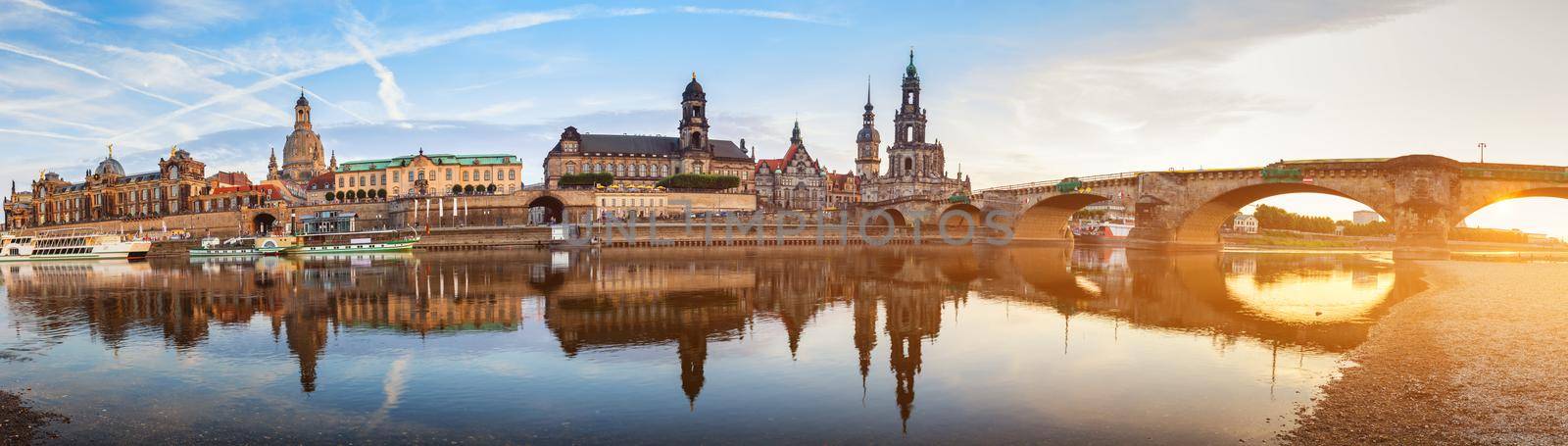 Dresden city skyline panorama at Elbe River and Augustus Bridge, Dresden, Saxony, Germany