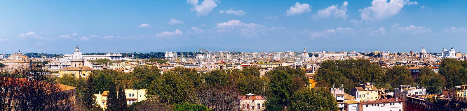 Panoramic view over the historic center of Rome, Italy from Castel Sant Angelo