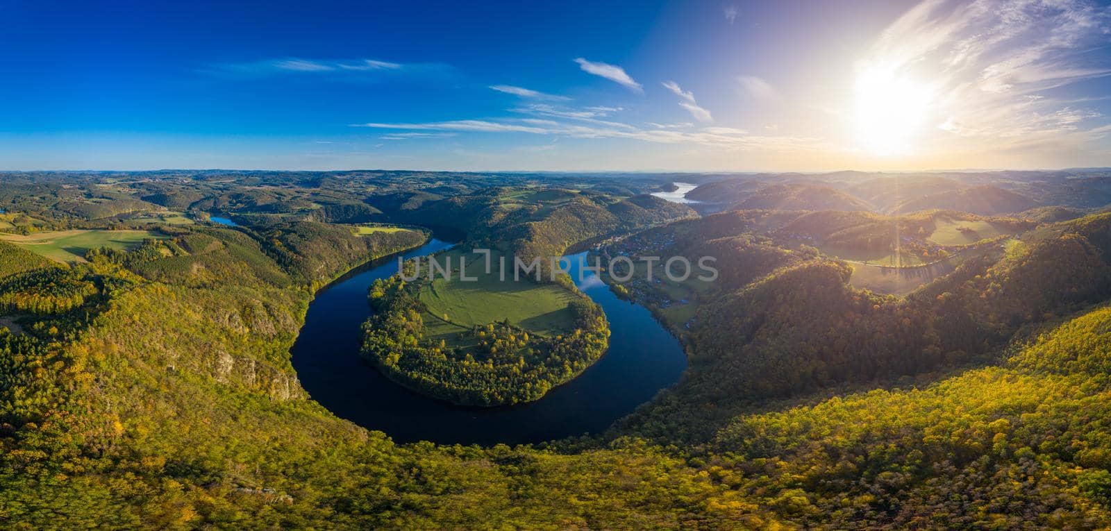 View of Vltava river horseshoe shape meander from Solenice viewpoint, Czech Republic. Zduchovice, Solenice, hidden gem among travel destinations, close to Prague, Czechia