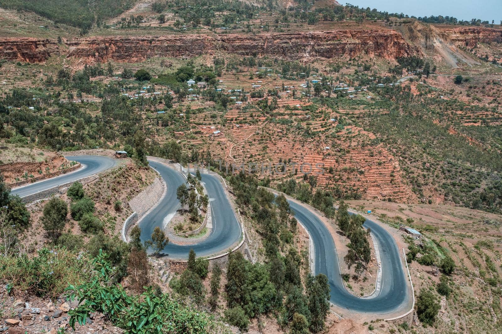 winding road in Semien, Simien Mountains National Park landscape in Northern Ethiopia. Africa countryside wilderness