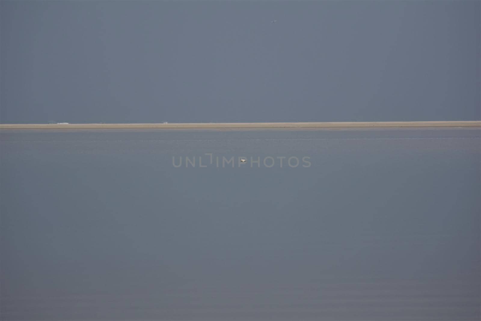 Sandbank at high tide surrounded by water against a clear blue sky by Luise123