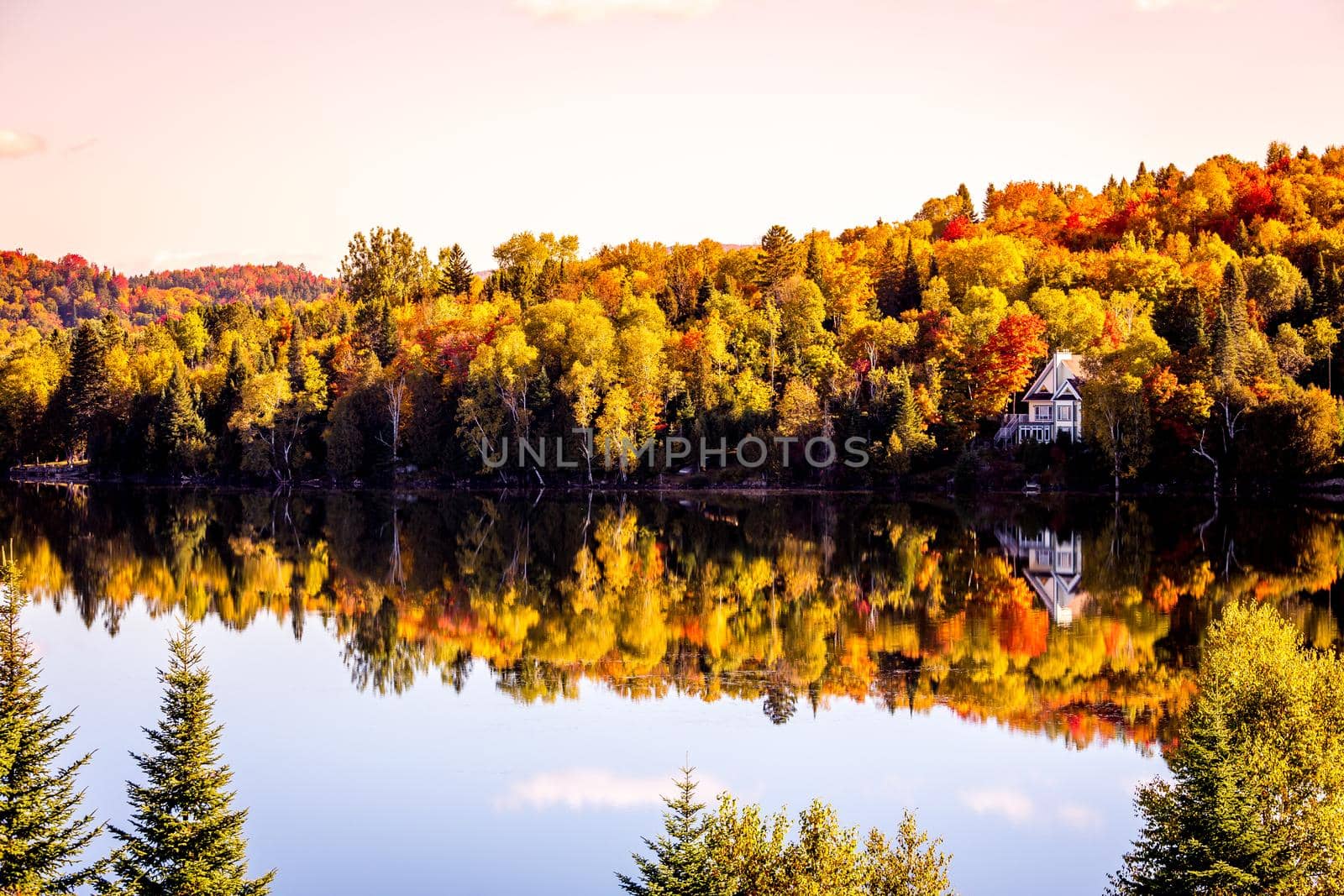 view of the Lac-Superieur, in Laurentides, Mont-tremblant, Quebec, Canada