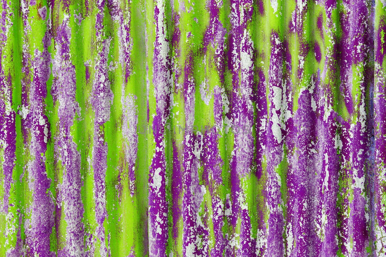 colorful motley green and purple peeled off paint layers on corrugated zinc coated steel sheet texture by z1b