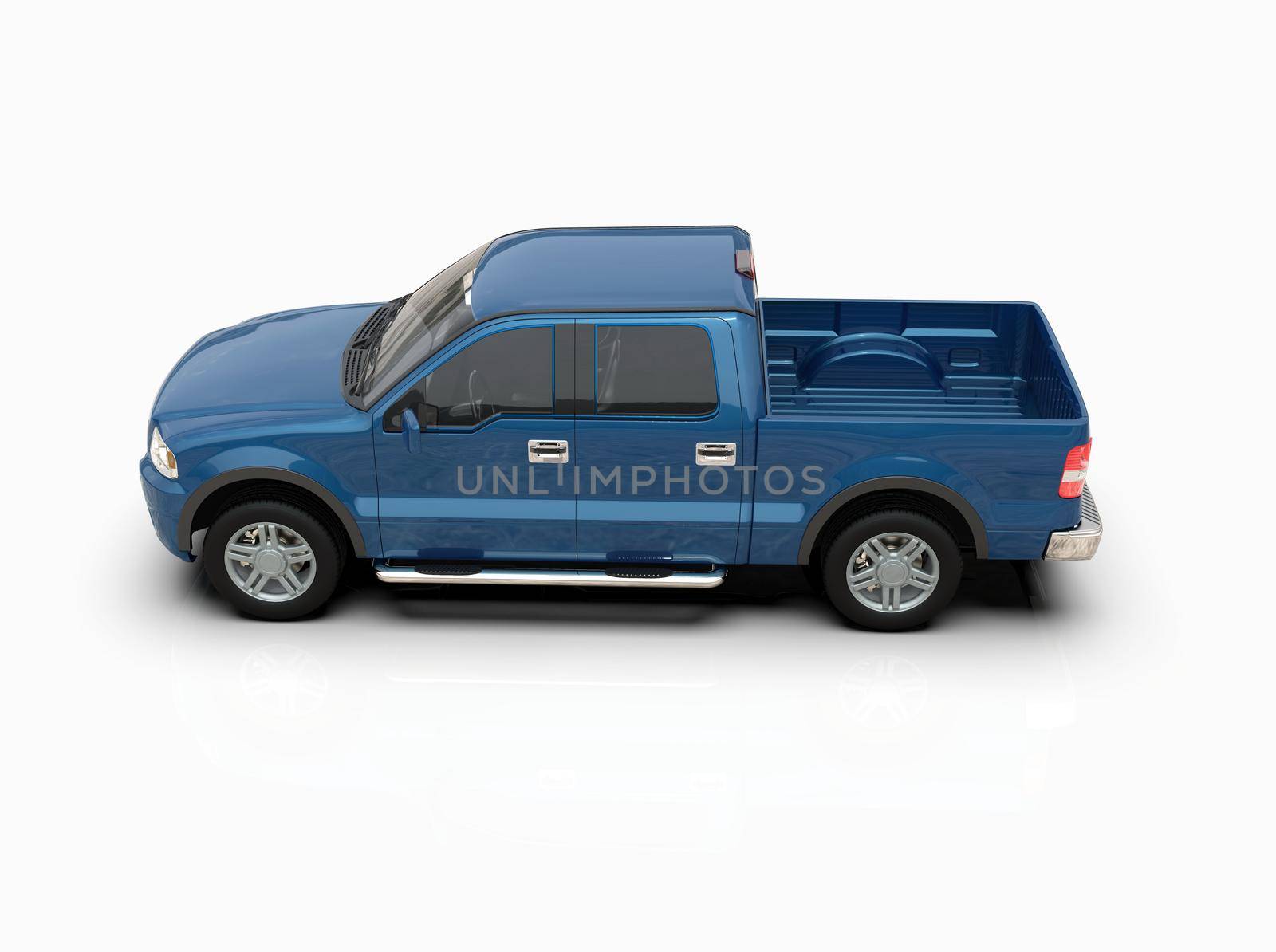 Generic and Brandless Pickup Truck with Enclosed Cabin Isolated on White 3d Illustration, Contemporary Light-Duty Truck Studio, Utility Vehicle Ute Auto Transport, Pickup Open Cargo Area Vehicle Sign