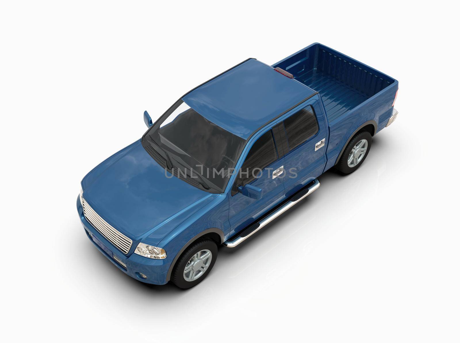 Generic and Brandless Pickup Truck with Enclosed Cabin Isolated on White 3d Illustration, Contemporary Light-Duty Truck Studio, Utility Vehicle Ute Auto Transport, Pickup Open Cargo Area Vehicle Sign