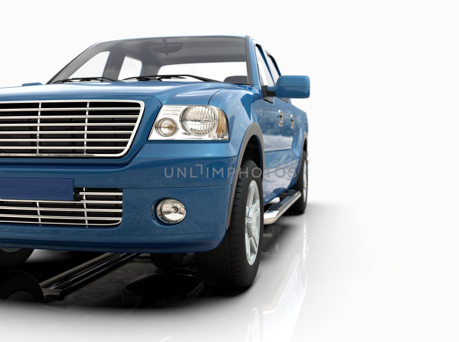 Generic and Brandless Pickup Truck with Enclosed Cabin Isolated on White 3d Illustration, Contemporary Light-Duty Truck Studio, Utility Vehicle Ute Auto Transport, Pickup Open Cargo Area Vehicle Sign