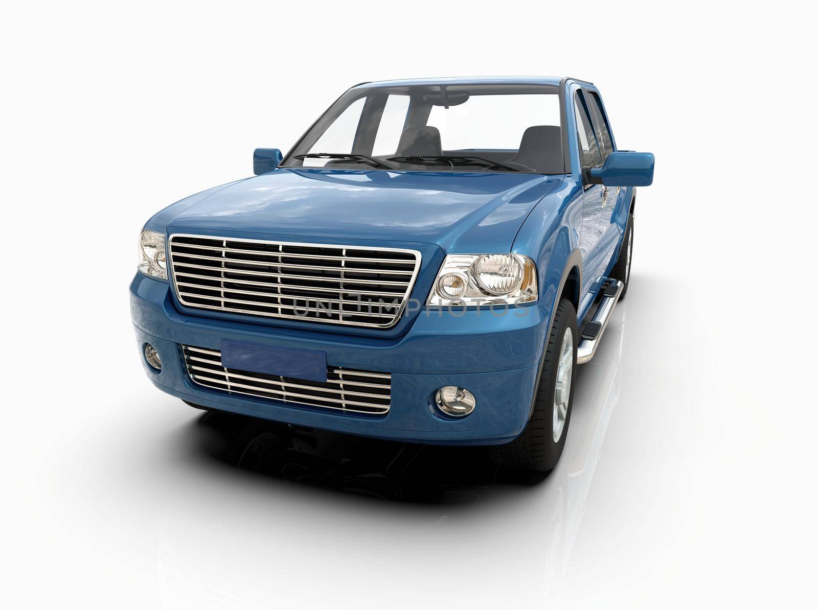 Generic and Brandless Pickup Truck with Enclosed Cabin Isolated on White 3d Illustration, Contemporary Light-Duty Truck Studio, Utility Vehicle Ute Auto Transport, Pickup Open Cargo Area Vehicle Sign
