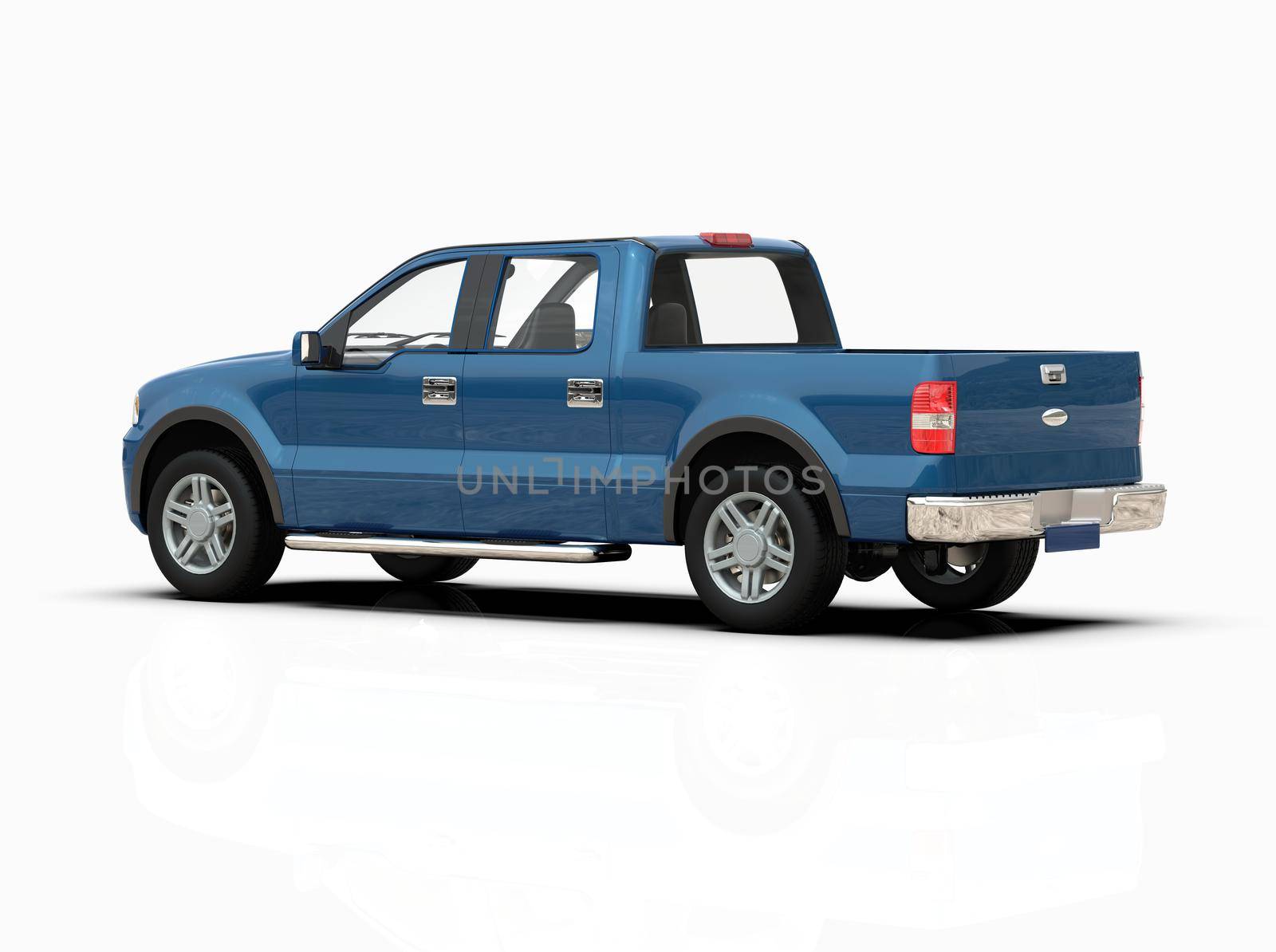 Generic and Brandless Pickup Truck with Enclosed Cabin Isolated on White 3d Illustration, Contemporary Light-Duty Truck Studio, Utility Vehicle Ute Auto Transport, Pickup Open Cargo Area Vehicle Sign