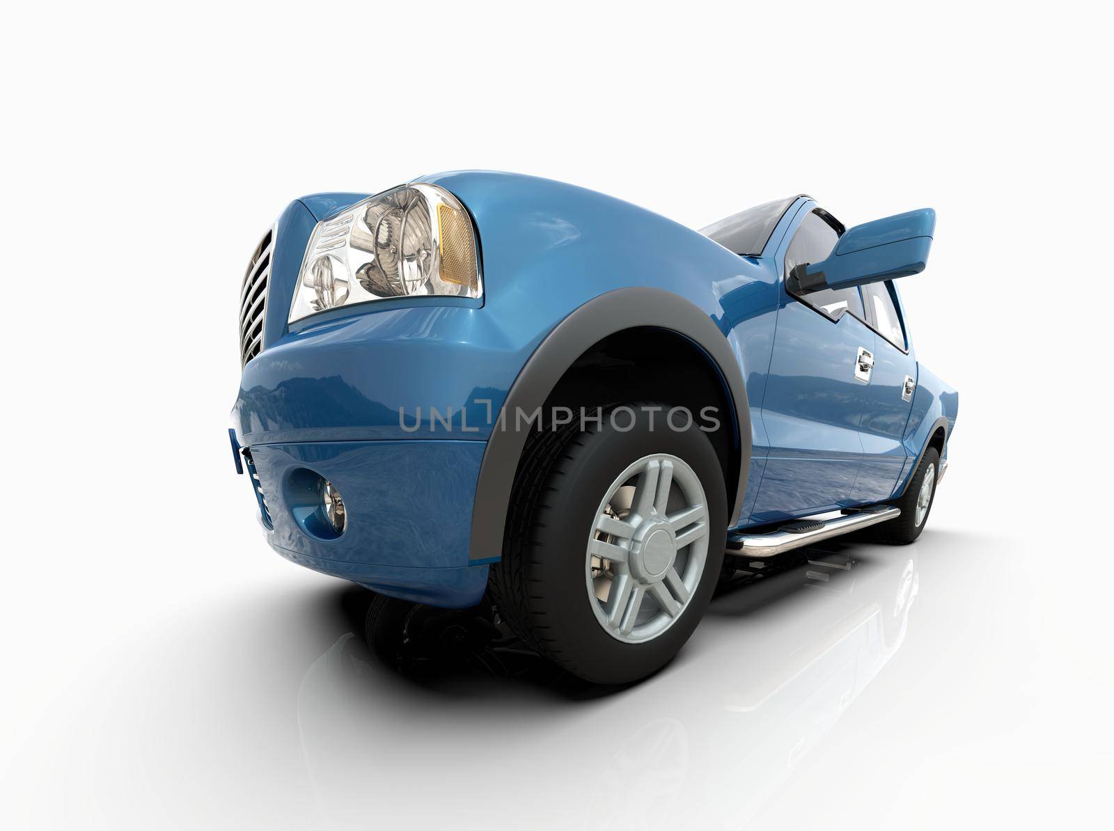 Generic and Brandless Pickup Truck with Enclosed Cabin Isolated on White 3d Illustration, Contemporary Light-Duty Truck Studio, Utility Vehicle Ute Auto Transport, Pickup Open Cargo Area Vehicle Sign