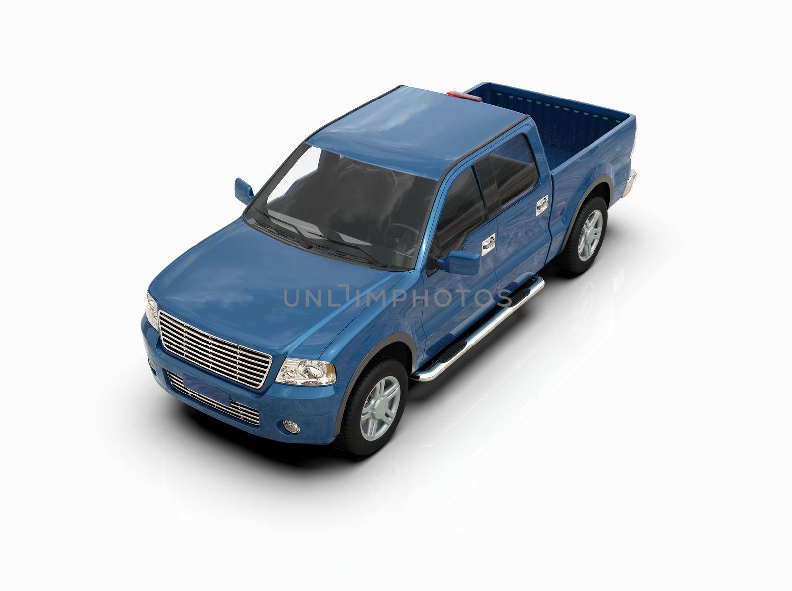 Generic and Brandless Pickup Truck with Enclosed Cabin Isolated on White 3d Illustration, Contemporary Light-Duty Truck Studio, Utility Vehicle Ute Auto Transport, Pickup Open Cargo Area Vehicle Sign