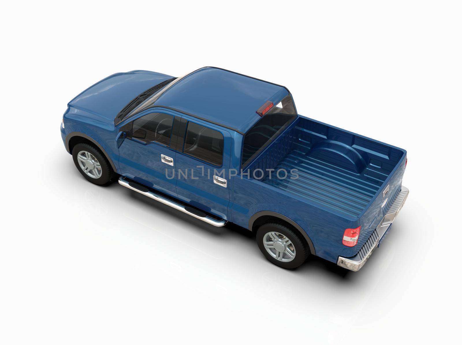 Generic and Brandless Pickup Truck with Enclosed Cabin Isolated on White 3d Illustration, Contemporary Light-Duty Truck Studio, Utility Vehicle Ute Auto Transport, Pickup Open Cargo Area Vehicle Sign
