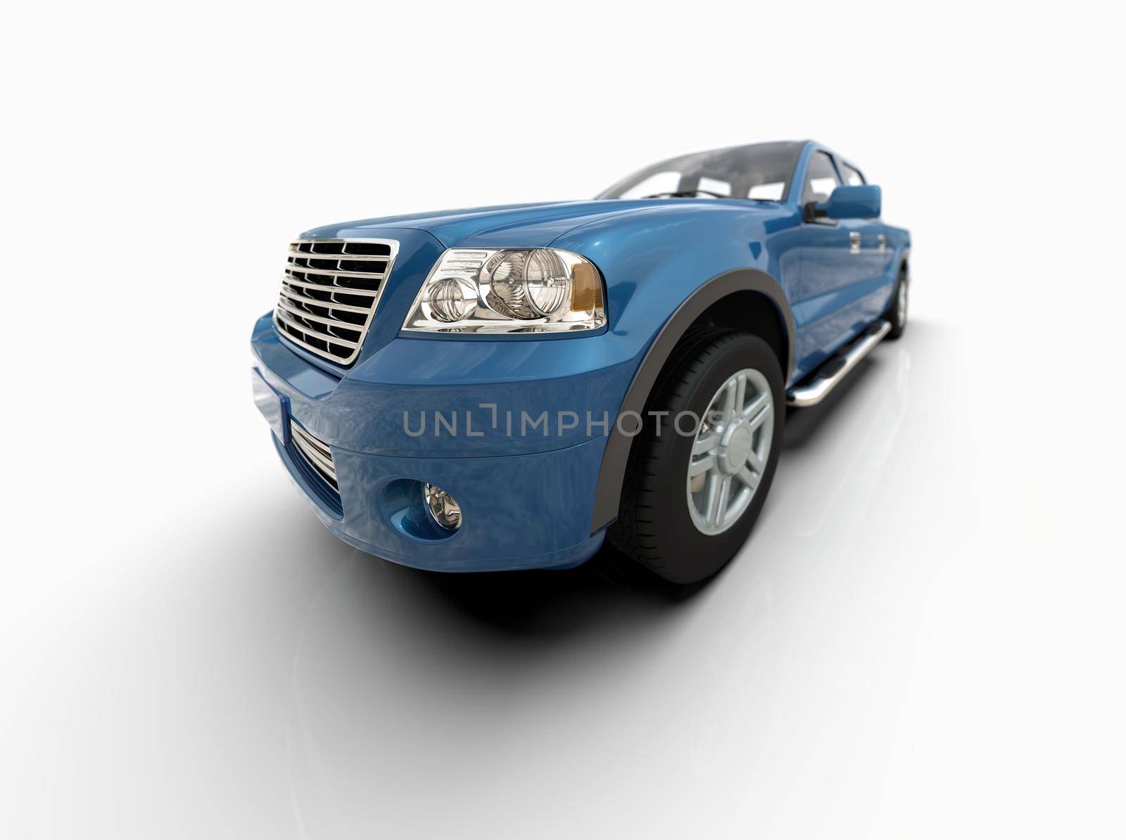 Generic and Brandless Pickup Truck with Enclosed Cabin Isolated on White 3d Illustration, Contemporary Light-Duty Truck Studio, Utility Vehicle Ute Auto Transport, Pickup Open Cargo Area Vehicle Sign