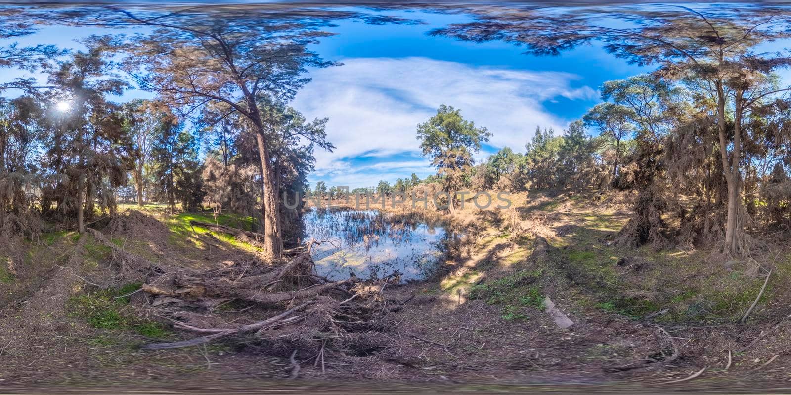 Spherical panoramic photograph of the Grose River Lagoon after flooding in regional Australia by WittkePhotos