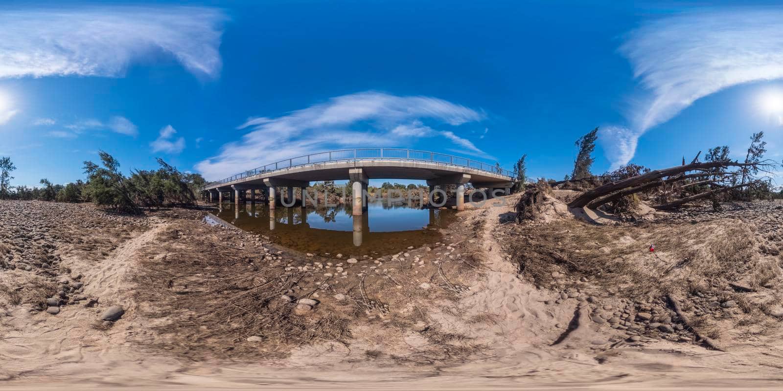 Spherical panoramic photograph of the Nepean River after severe flooding in Yarramundi Reserve in the Hawkesbury region of New South Wales in Australia