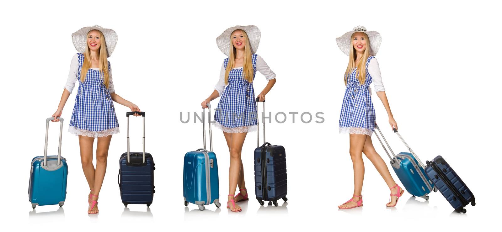Woman ready for summer travel isolated on white by Elnur