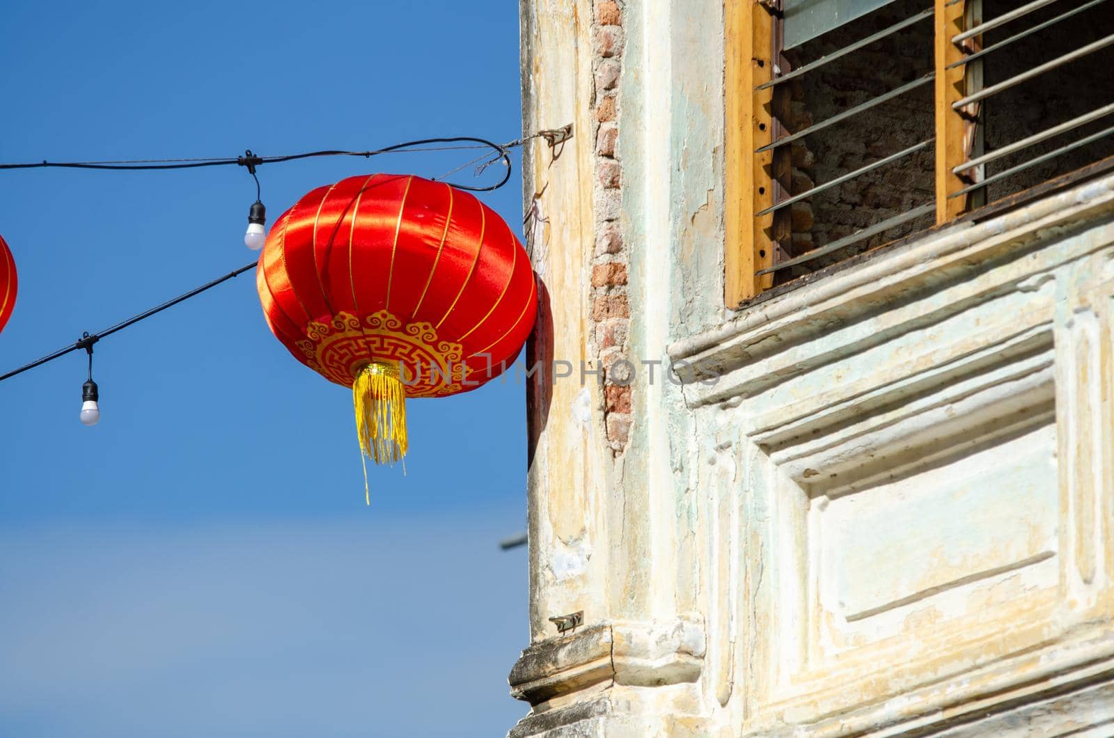 A red chinese new year is hang at heritage house at Georgetown.