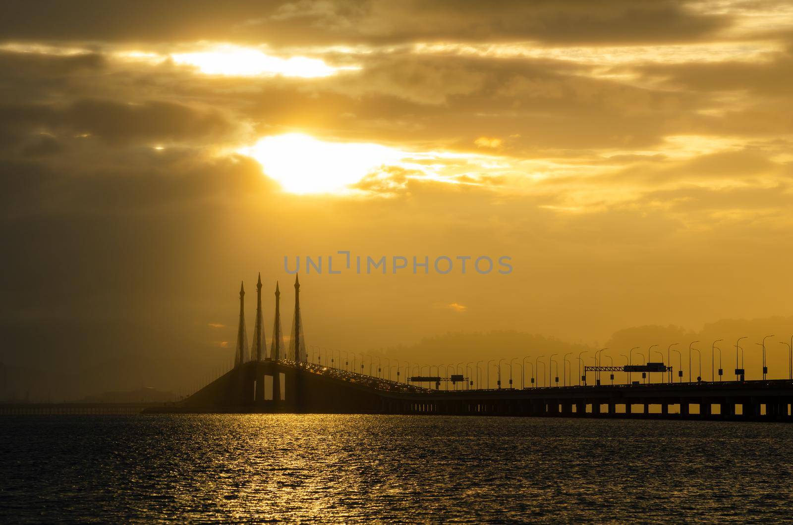 Silhouette sunray at Penang Bridge.