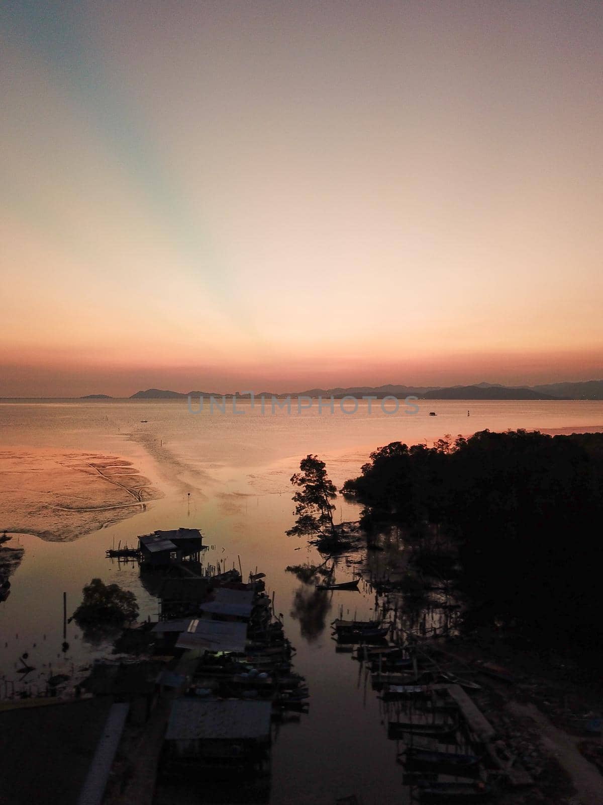 Aerial view sunset at Malays fisherman jetty