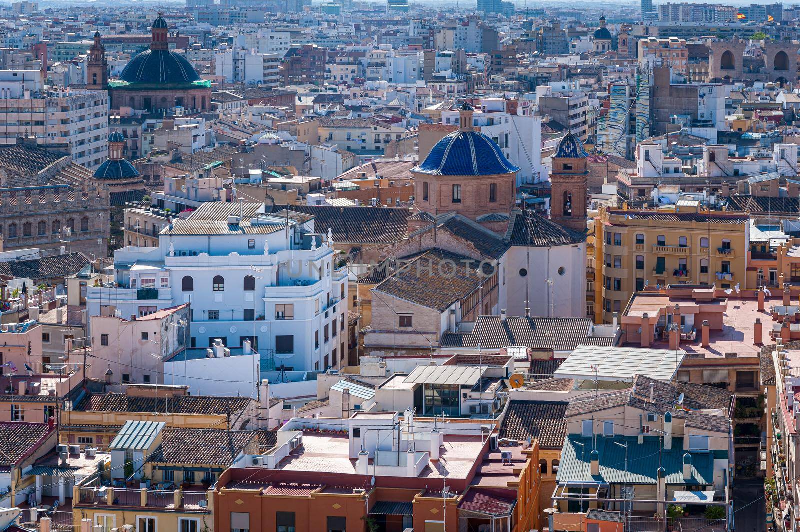 View at Valencia downtown with rooftops of residential dwellings. Valencia downtown. Spain. Europe.