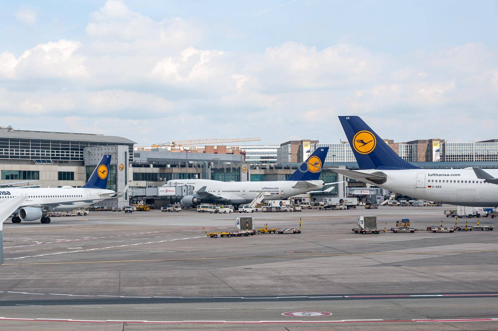 05/26/2019. Frankfurt Airport, Germany. Fleet of lufthansa airplanes. Airport operated by Fraport and serves as the main hub for Lufthansa.