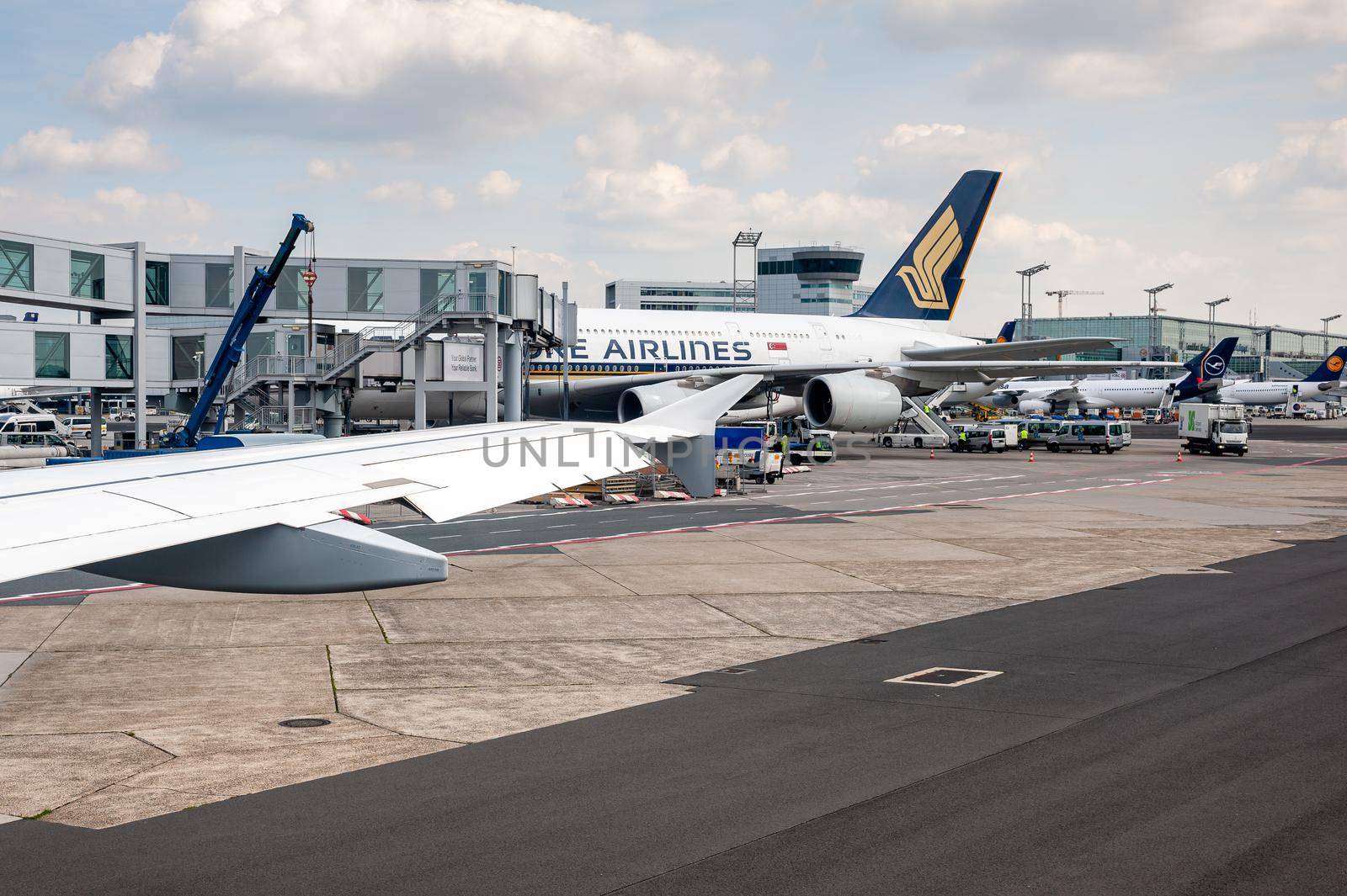 05/26/2019. Frankfurt Airport, Germany. Singapore Airplane at terminal. Airport operated by Fraport and serves as the main hub for Lufthansa.