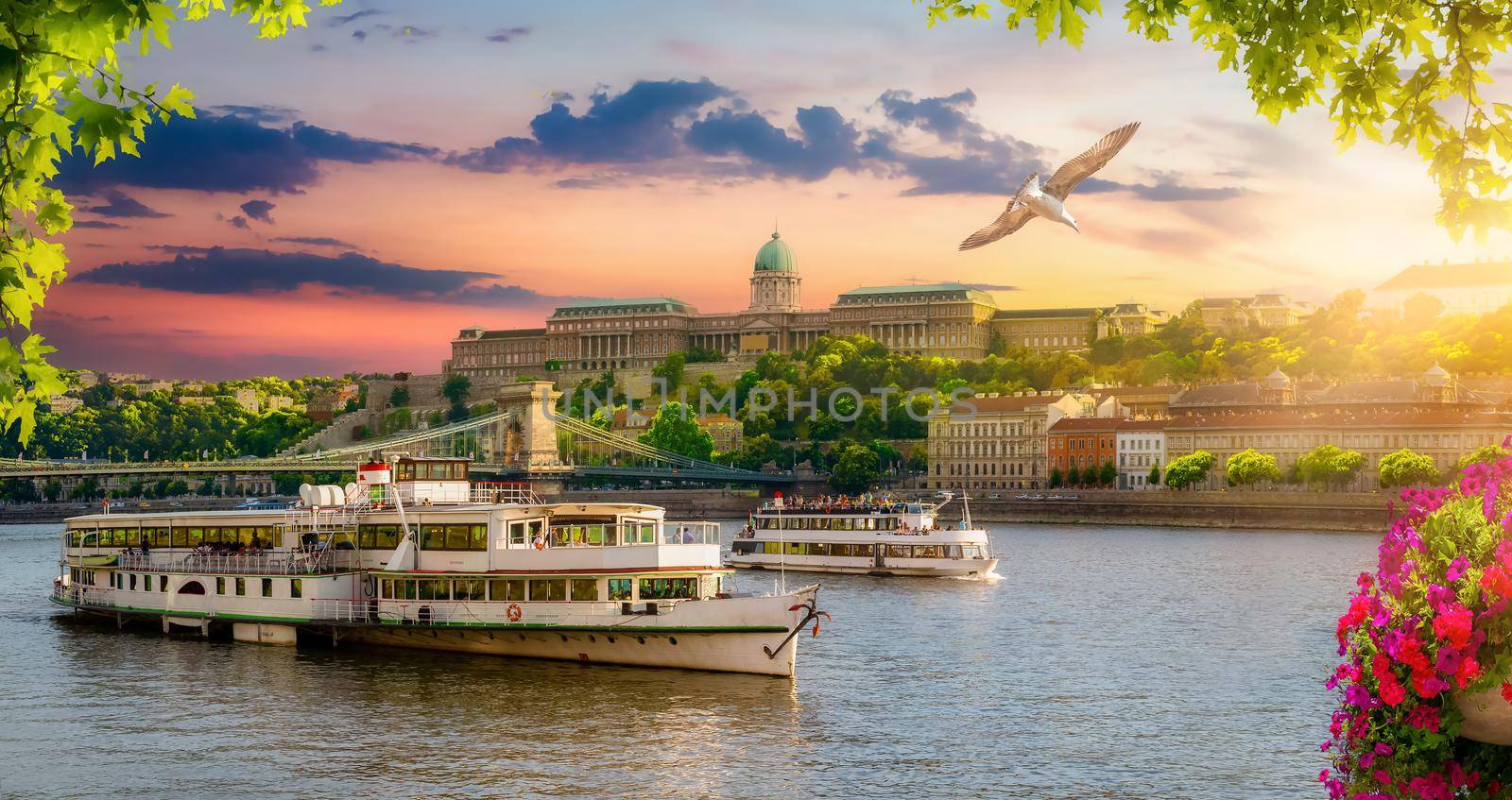Beautiful view of famous landmarks in Budapest at sunset