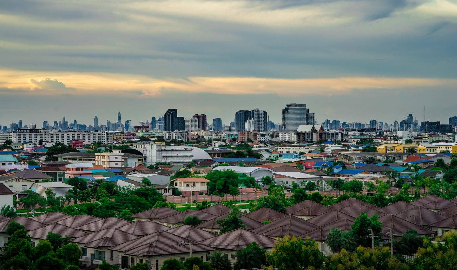 Cityscape of beautiful urban and cloudy sky in the evening