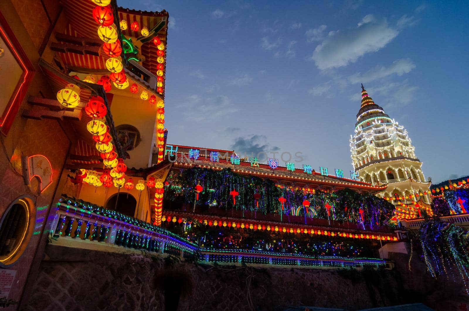 Georgetown, Penang/Malaysia - Feb 20 2020: Colorful lantern light up at Kek Lok Si.