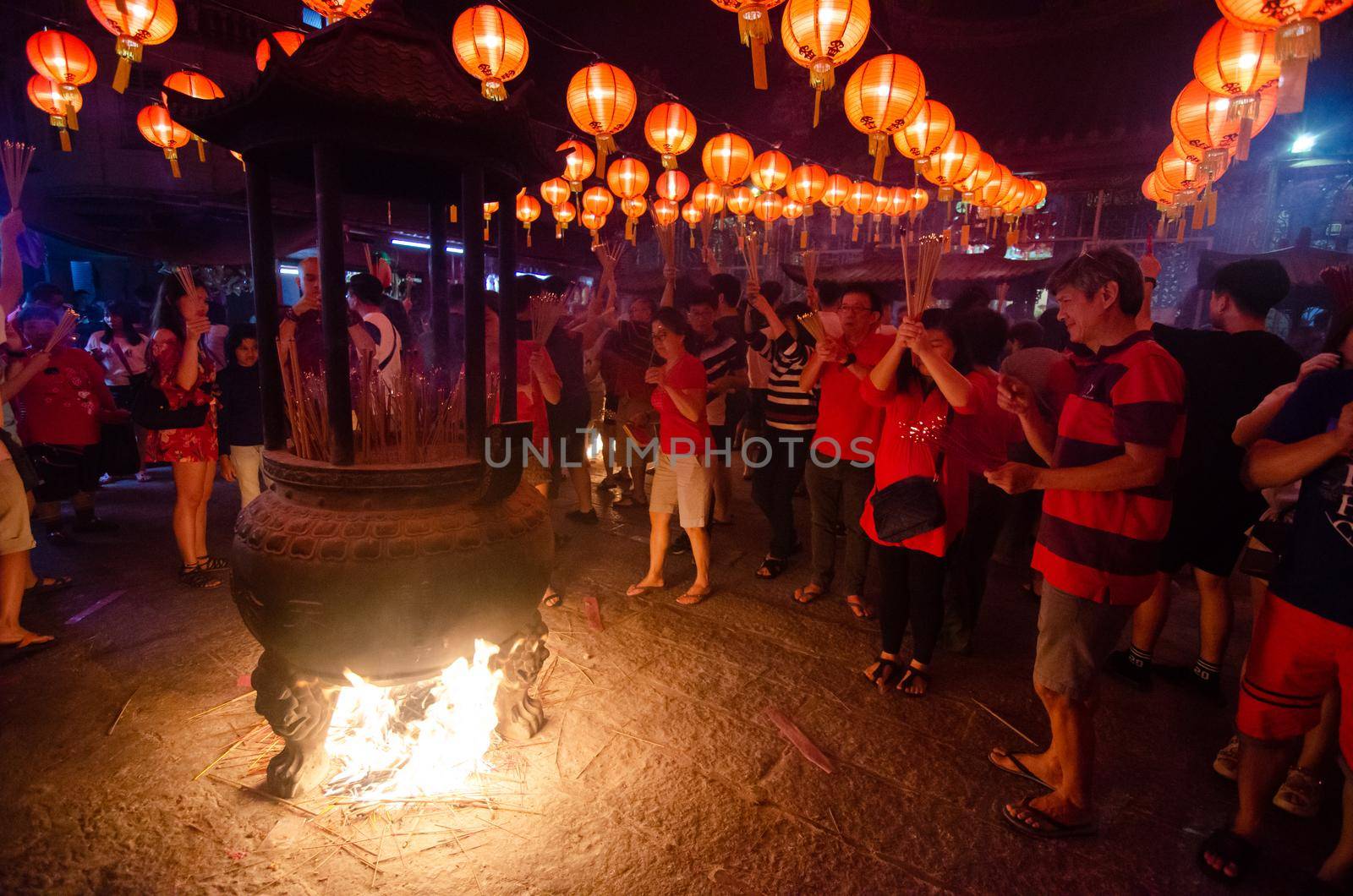 Georgetown, Penang/Malaysia - Jan 24 2020: The incense pot is fire when there is too much incense stick.