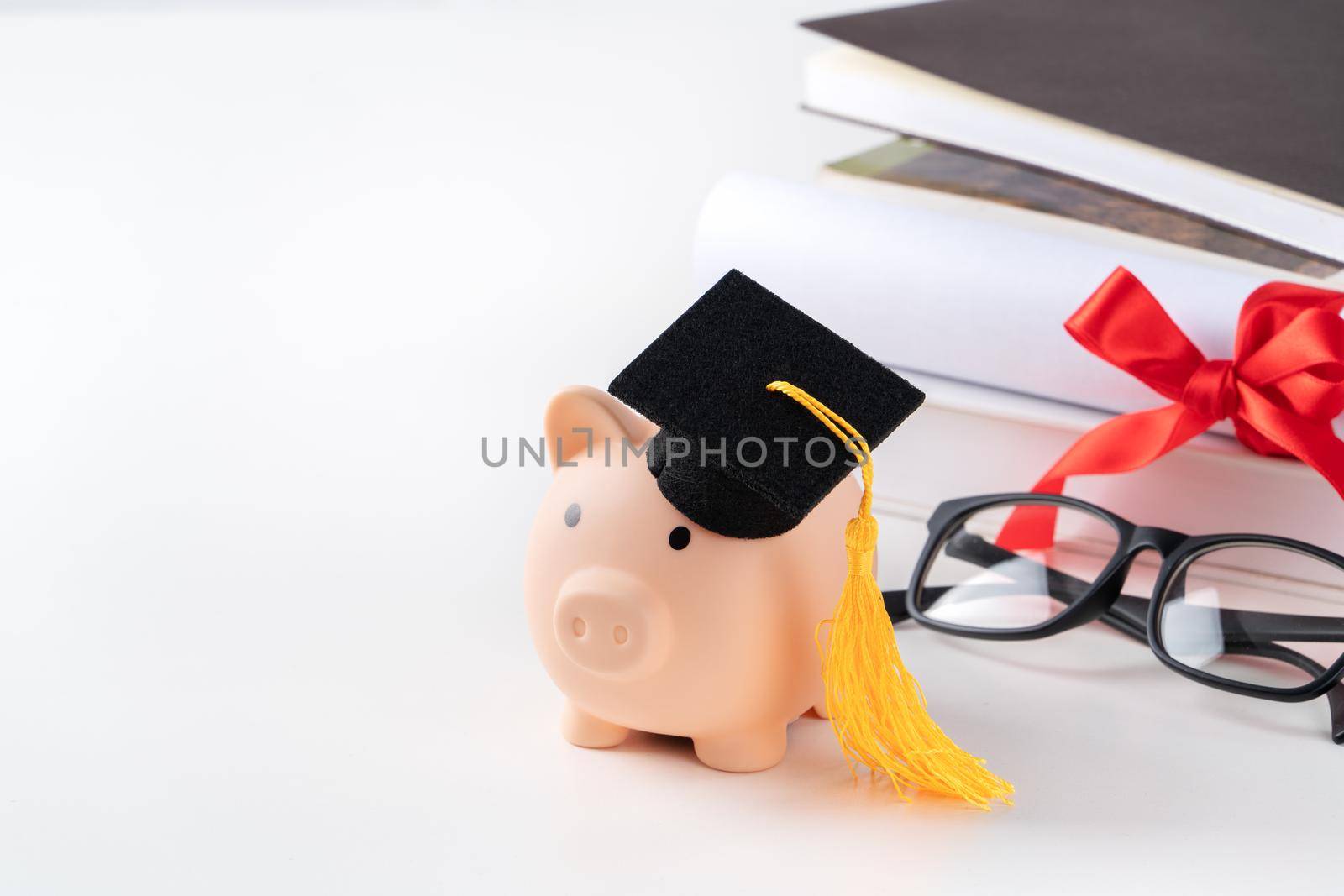 Design concept of new fresh graduate trying to find a job and learning to earnig and saving money.