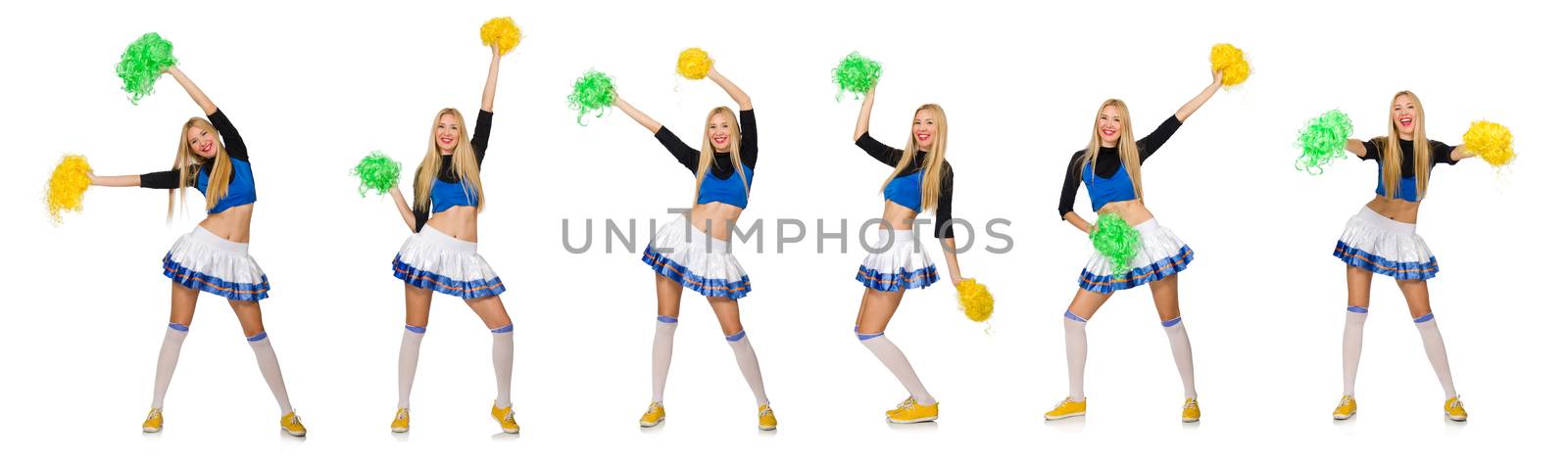 Woman cheerleader isolated on the white
