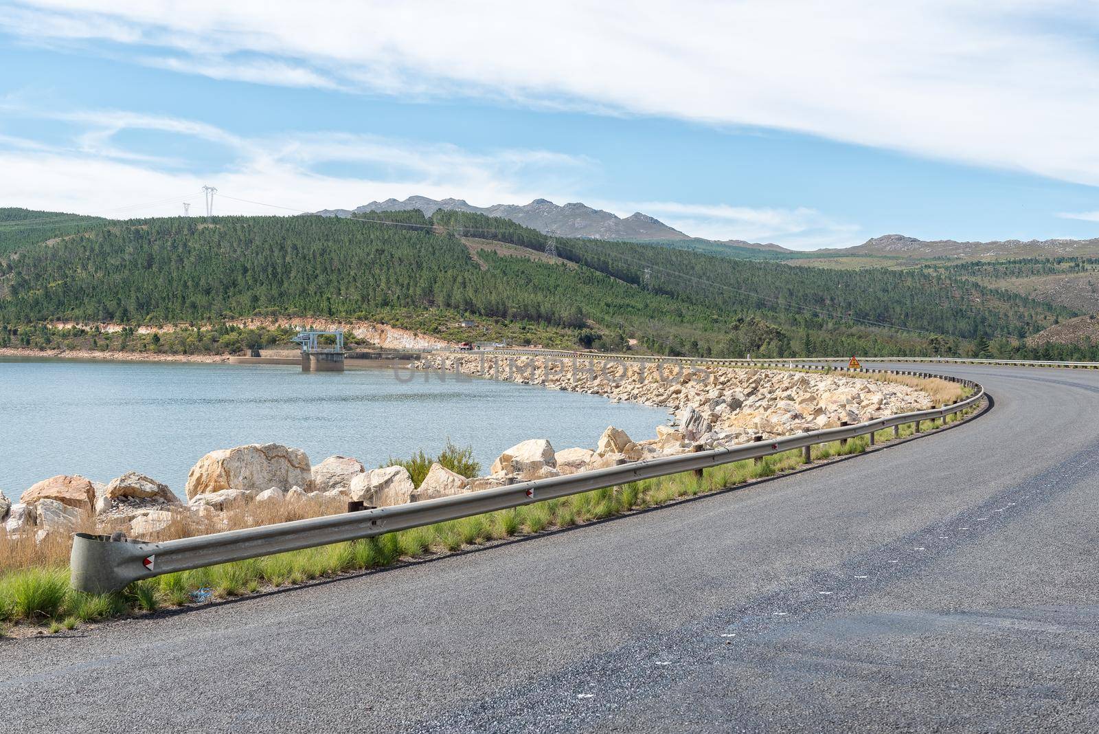 Road R43 crossing the Theewaterskloof dam wall near Villiersdorp in the Western Cape Province