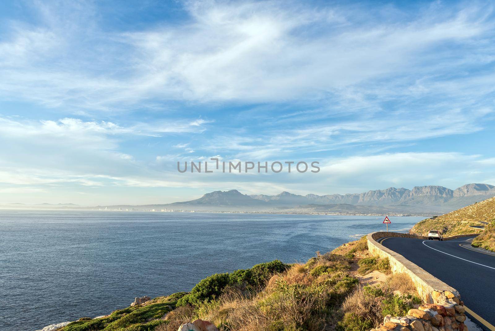 The view from Clarence Drive accross False Bay towards Die Strand and Gordons Bay in the Western Cape Province