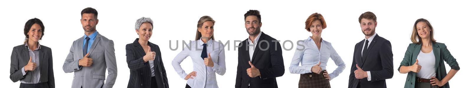 Set of business people with thumb up isolated on white background