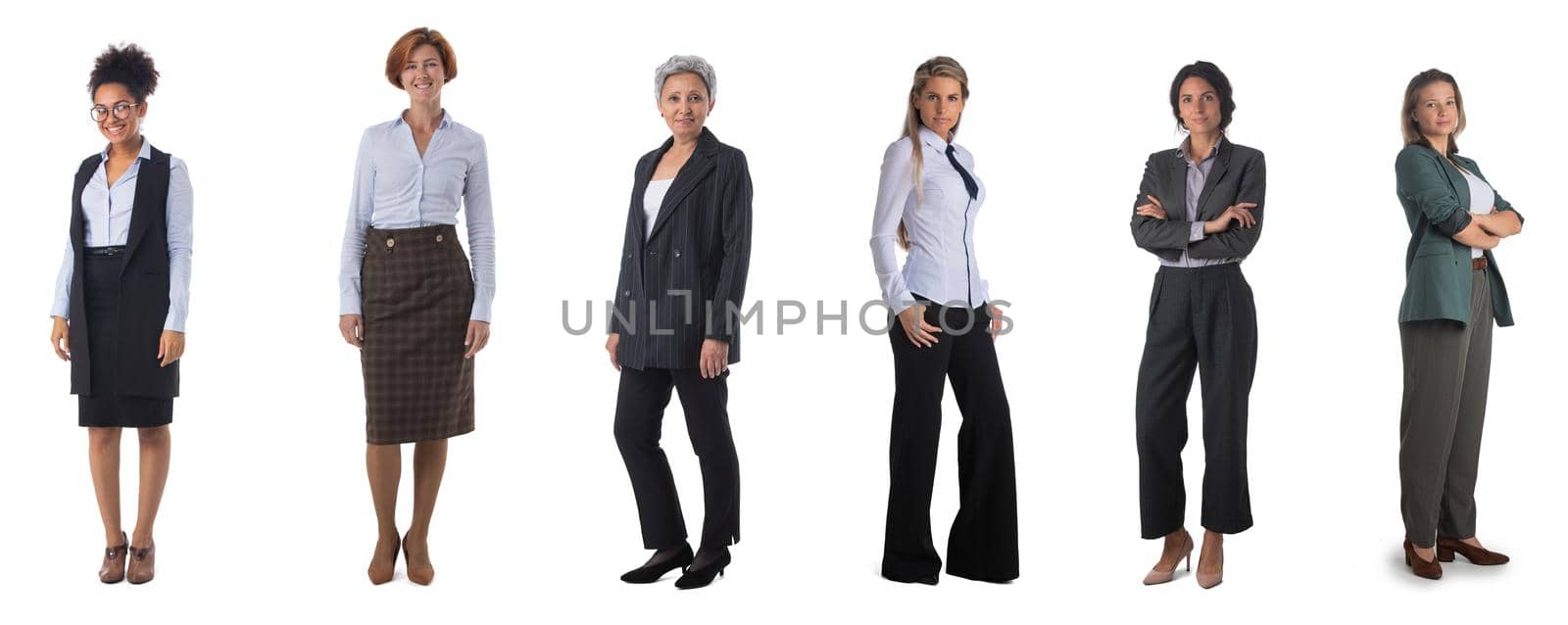 Set of full length business women portraits isolated on white background