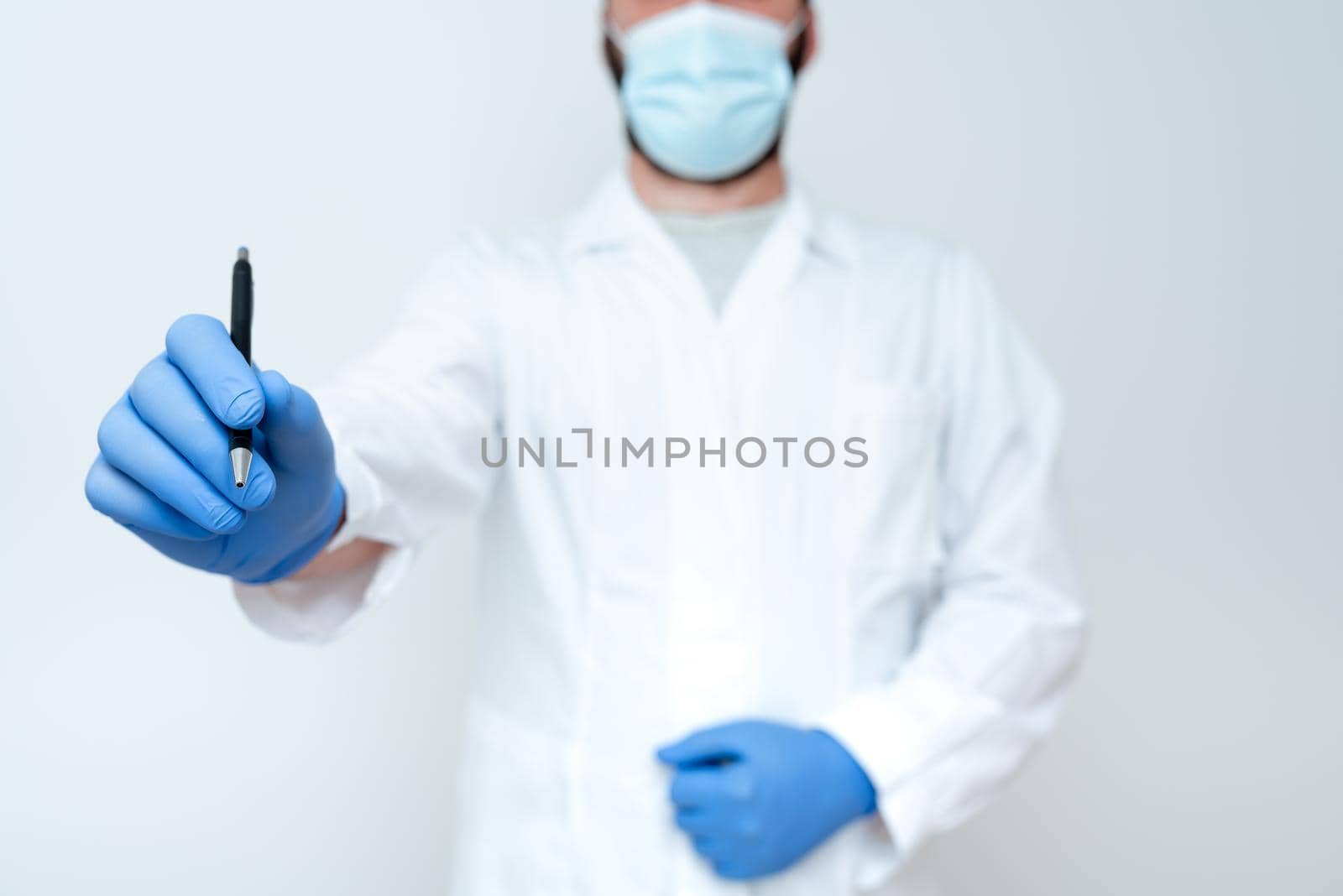 Scientist Demonstrating New Technology, Doctor Giving Medical Advice, Chemist Science Lectures Discussions, Wearing Occupation Workwear Protective Gears by nialowwa